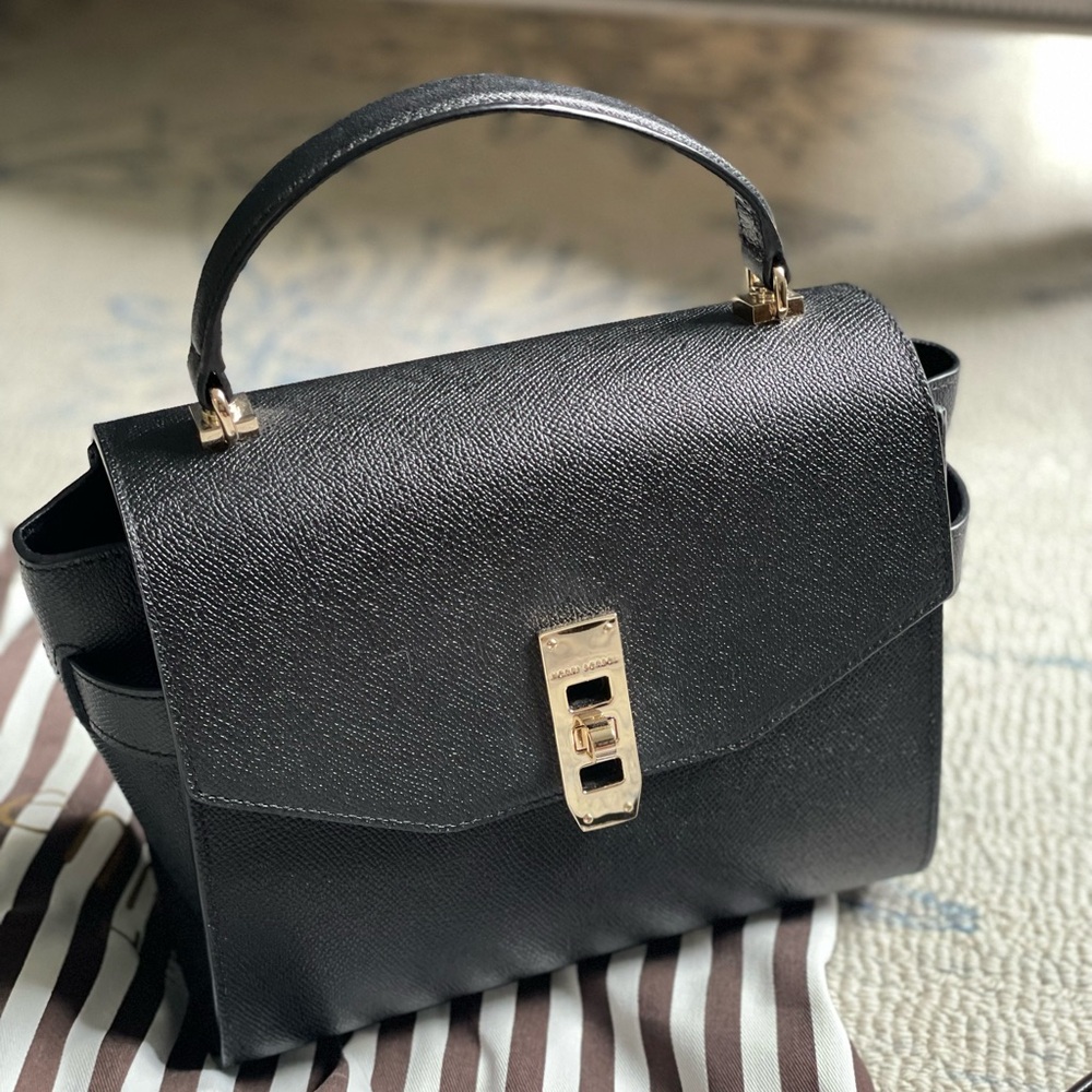 Henri Bendel Black Satchel with Gold Hardware